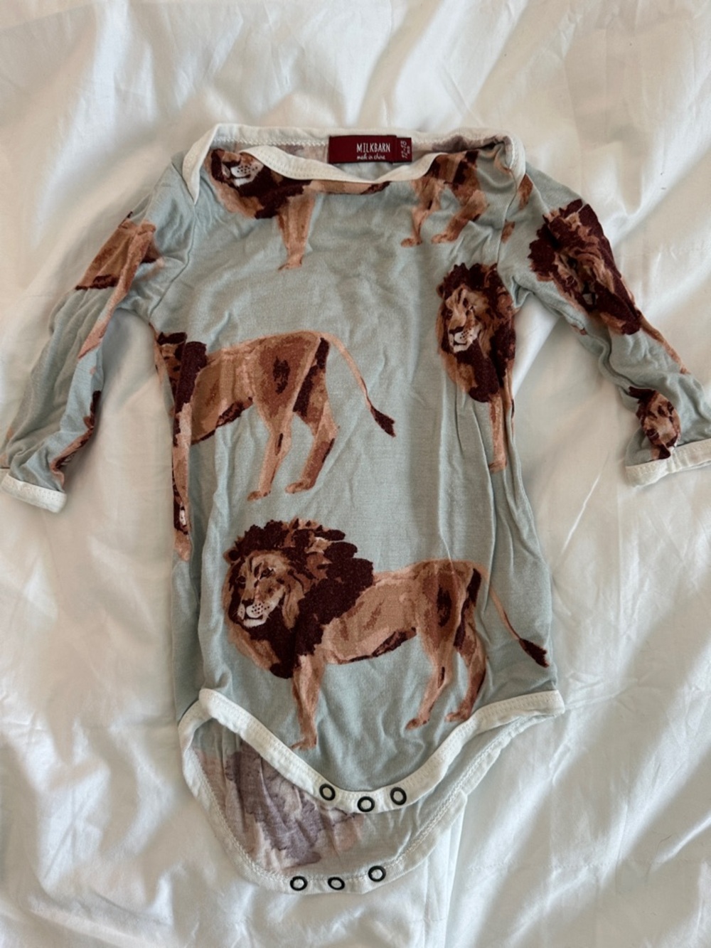 Light Blue Lion Print One-Piece Bodysuit for Kids